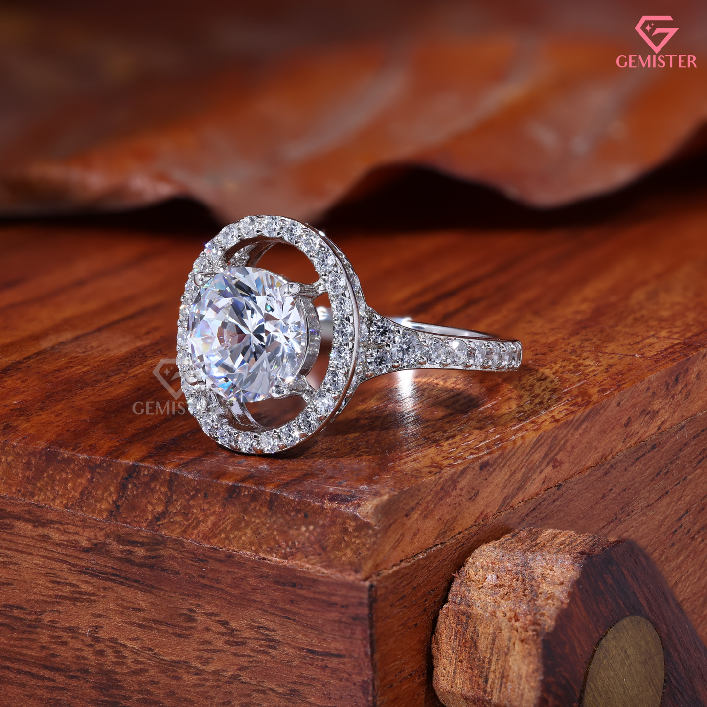 Round Moissanite Floating Oval Halo Engagement Ring in 14K Gold