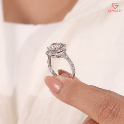 Round Moissanite Floating Oval Halo Engagement Ring in 14K Gold