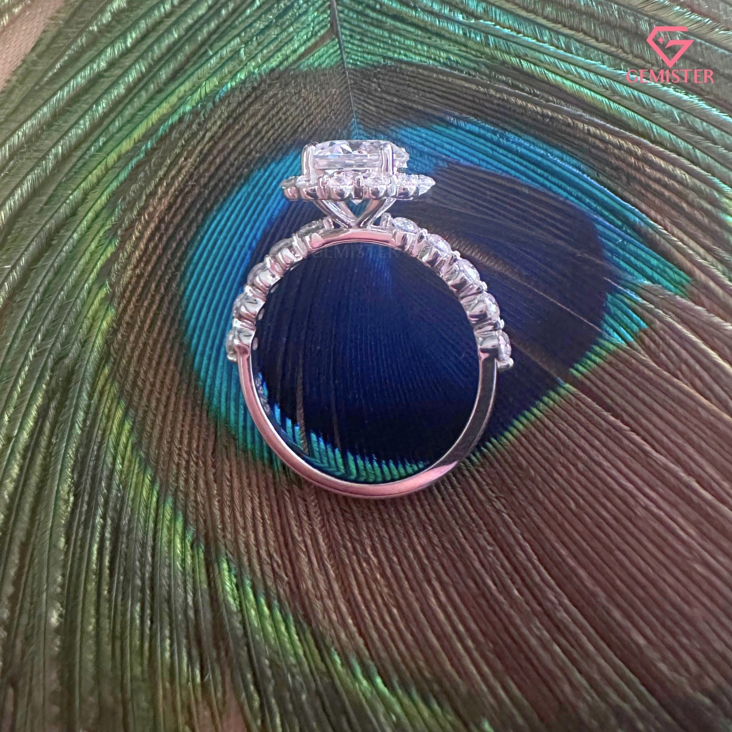 Floral Halo Moissanite Engagement Ring, Round Moissanite Pave Promise Ring for Women