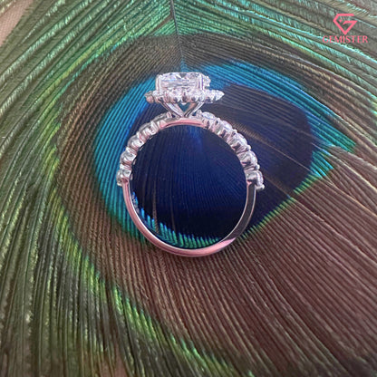 Floral Halo Moissanite Engagement Ring, Round Moissanite Pave Promise Ring for Women