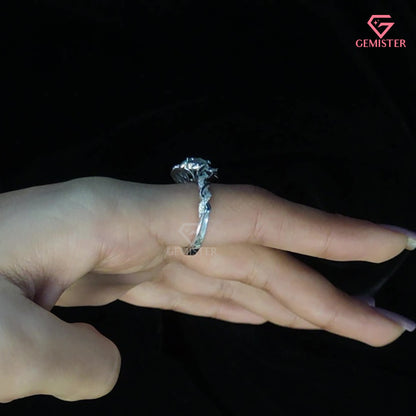 Round Cut Moissanite Floral Halo Infinity Engagement Ring | Curved Diamond Cluster Band