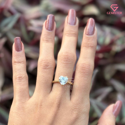 Heart Shape Diamond Solitaire Engagement Ring |  Minimalist Romantic Promise Ring