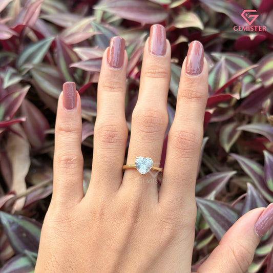 Heart Shape Diamond Solitaire Engagement Ring |  Minimalist Romantic Promise Ring