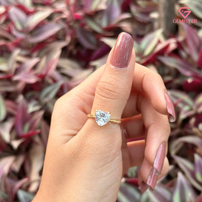 Heart Shape Diamond Solitaire Engagement Ring |  Minimalist Romantic Promise Ring