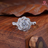 Round Moissanite Intertwined Flower Halo Engagement Ring 10K White Gold