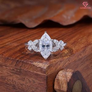Marquise Moissanite Vintage Floral Cluster Engagement Ring 14K Gold