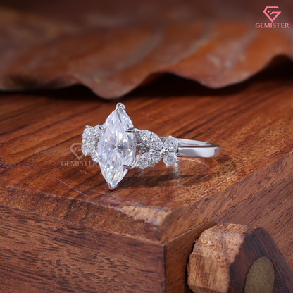 Marquise Moissanite Vintage Floral Cluster Engagement Ring 14K Gold