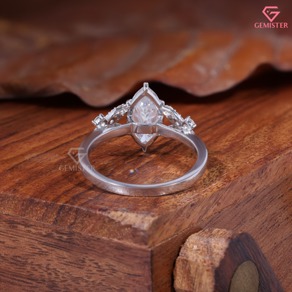 Marquise Moissanite Vintage Floral Cluster Engagement Ring 14K Gold