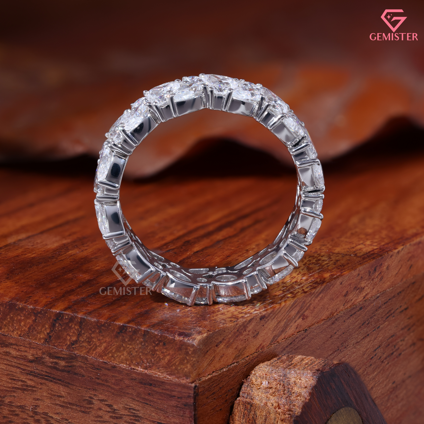 Multi Shape Pear Round Moissanite Cluster Eternity Band 14K Gold