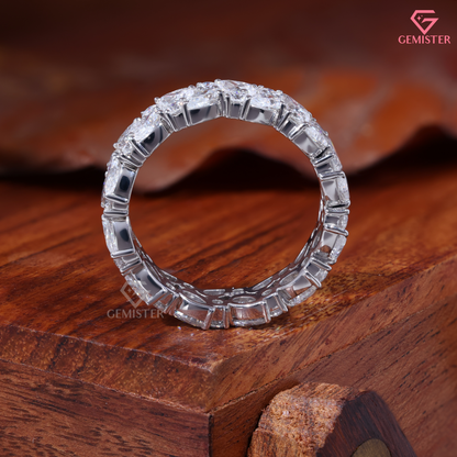 Multi Shape Pear Round Moissanite Cluster Eternity Band 14K Gold