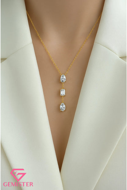 1.54 CT Three Stone Moissanite Drop Necklace – Pear, Emerald & Oval Cut Pendant