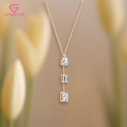 1.54 CT Three Stone Moissanite Drop Necklace – Pear, Emerald & Oval Cut Pendant