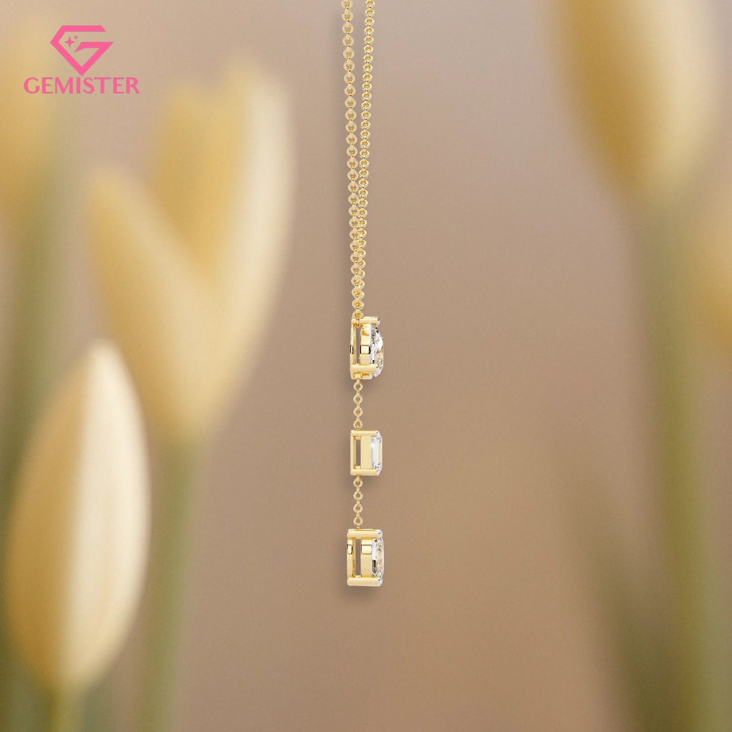 1.54 CT Three Stone Moissanite Drop Necklace – Pear, Emerald & Oval Cut Pendant