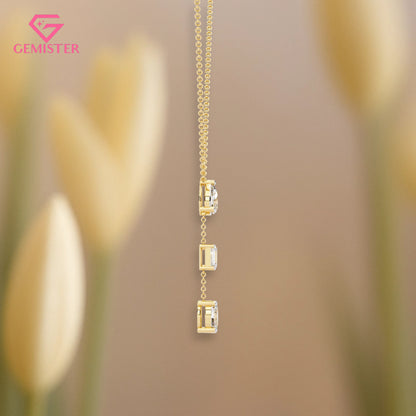 1.54 CT Three Stone Moissanite Drop Necklace – Pear, Emerald & Oval Cut Pendant