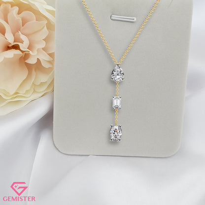 1.54 CT Three Stone Moissanite Drop Necklace – Pear, Emerald & Oval Cut Pendant