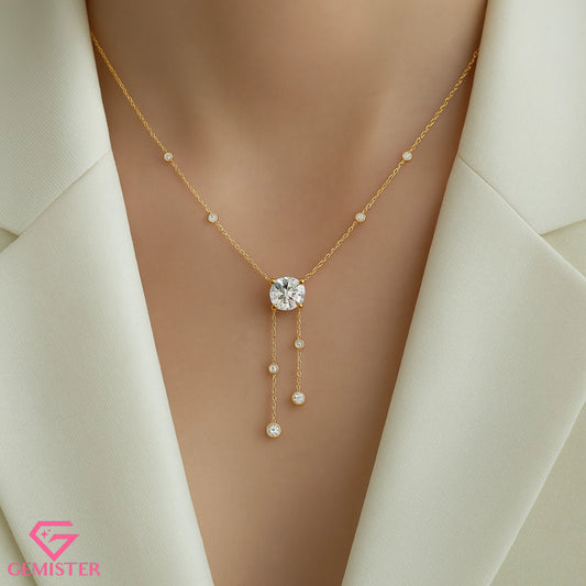 0.66 CT Round Cut Moissanite Gold Necklace – Elegant Drop Pendant Design