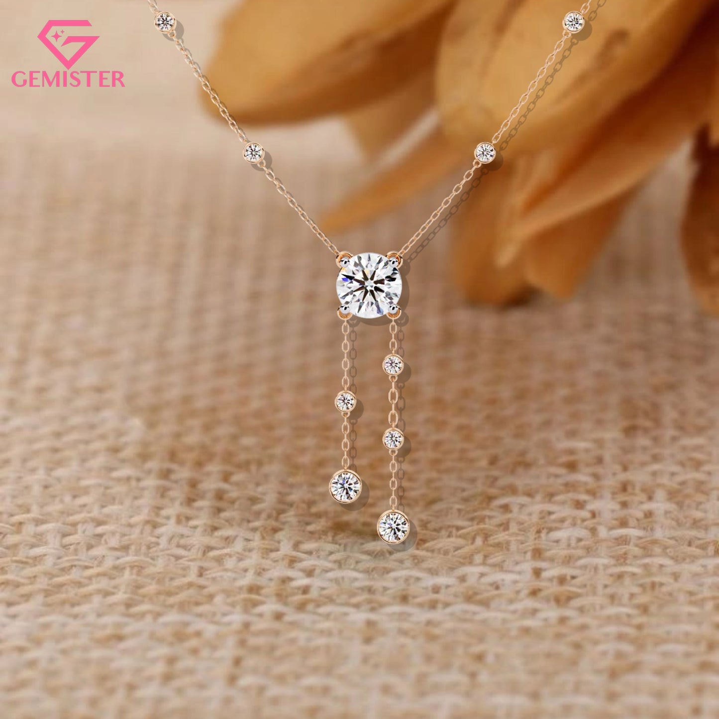 0.66 CT Round Cut Moissanite Gold Necklace – Elegant Drop Pendant Design