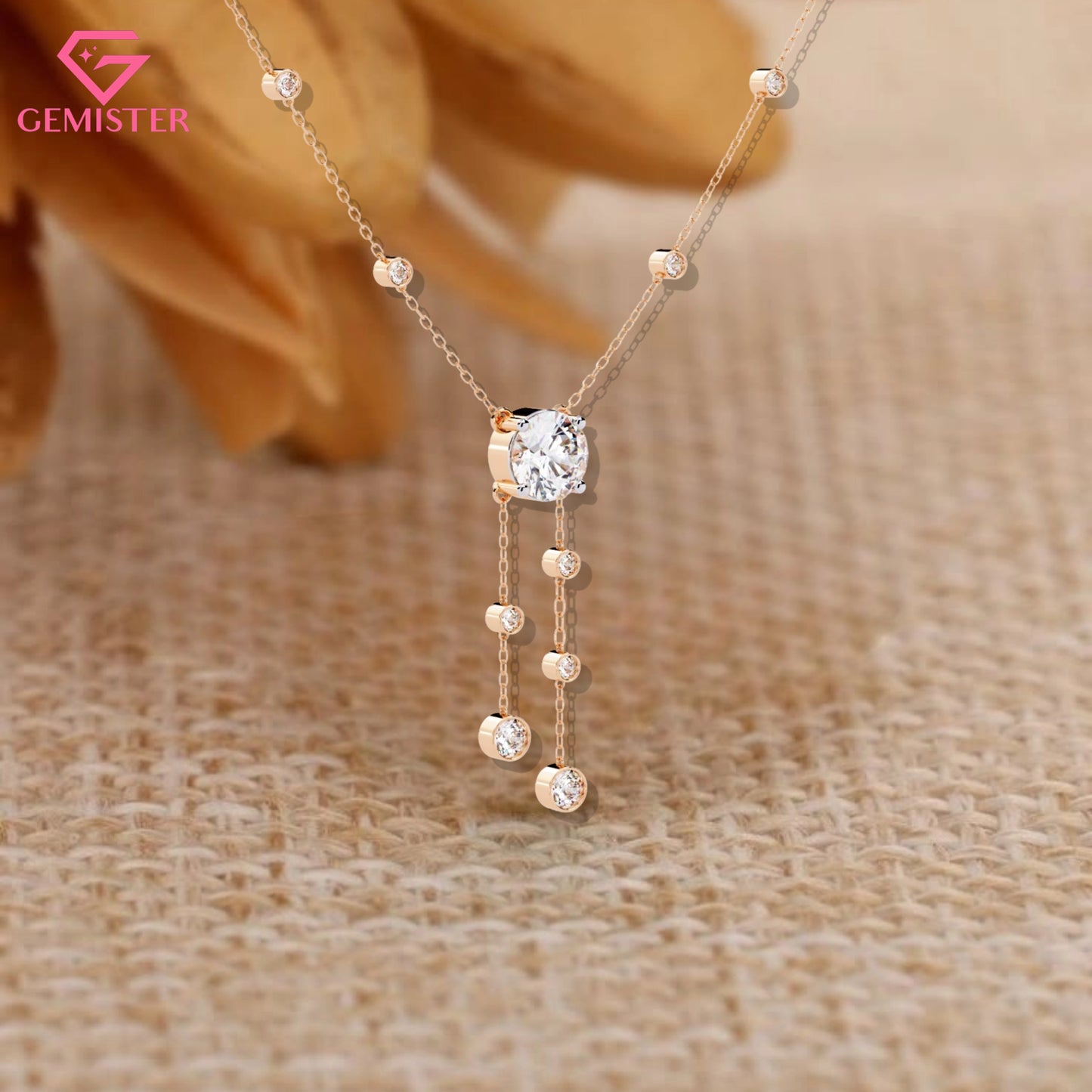 0.66 CT Round Cut Moissanite Gold Necklace – Elegant Drop Pendant Design