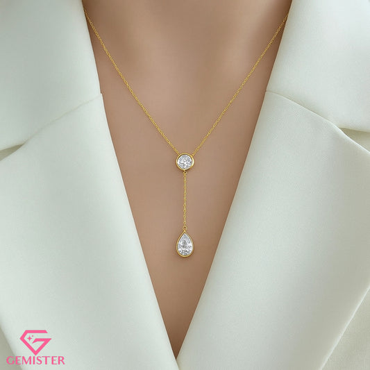 1.13ct Bezel Set Lab Grown Diamond Necklace – Oval & Pear Cut Drop Design