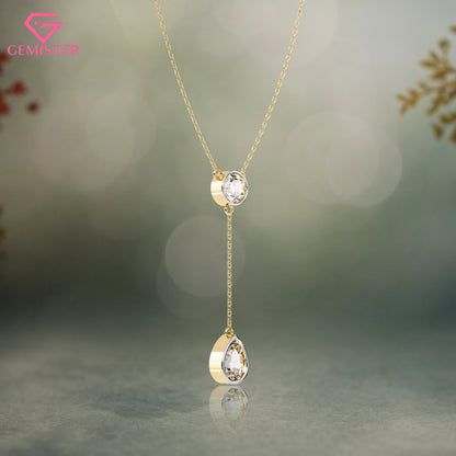 1.13ct Bezel Set Lab Grown Diamond Necklace – Oval & Pear Cut Drop Design