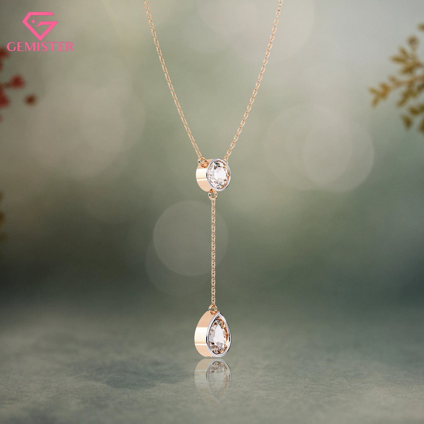 1.13ct Bezel Set Lab Grown Diamond Necklace – Oval & Pear Cut Drop Design