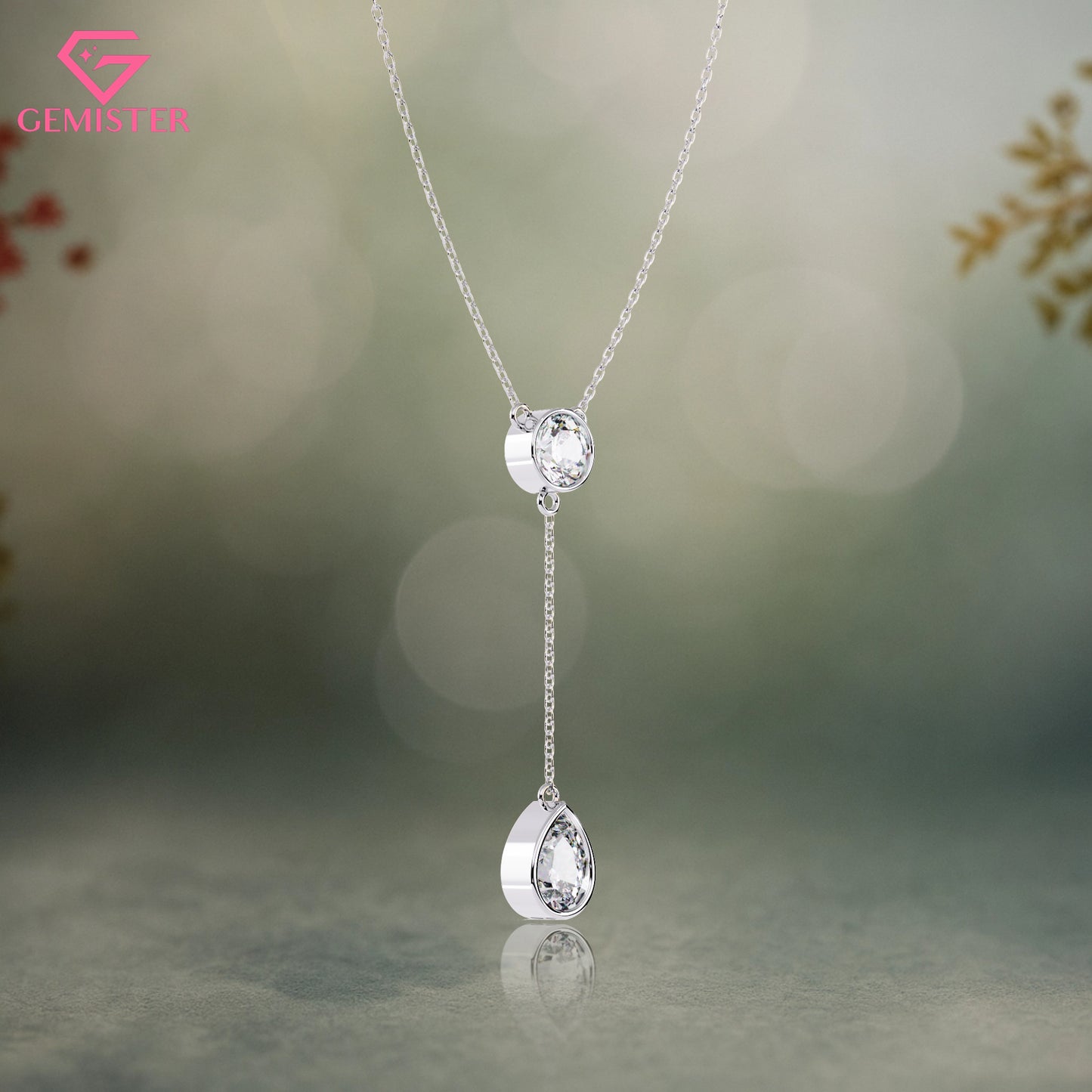 1.13ct Bezel Set Lab Grown Diamond Necklace – Oval & Pear Cut Drop Design