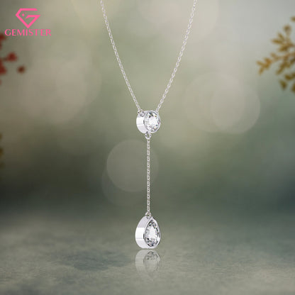 1.13ct Bezel Set Lab Grown Diamond Necklace – Oval & Pear Cut Drop Design