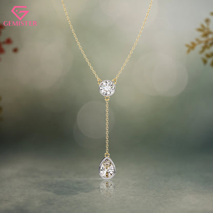 1.13ct Bezel Set Lab Grown Diamond Necklace – Oval & Pear Cut Drop Design