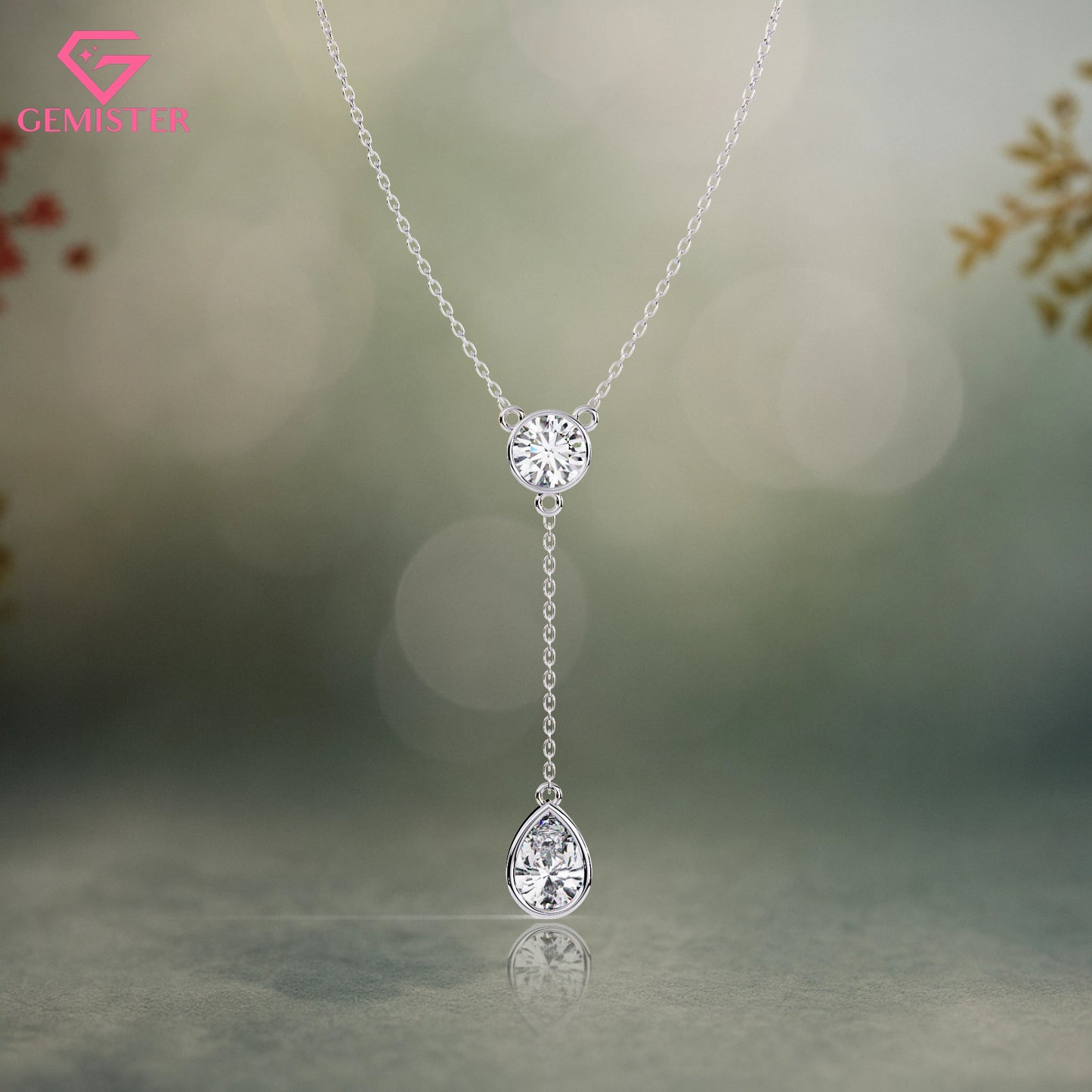 1.13ct Bezel Set Lab Grown Diamond Necklace – Oval & Pear Cut Drop Design