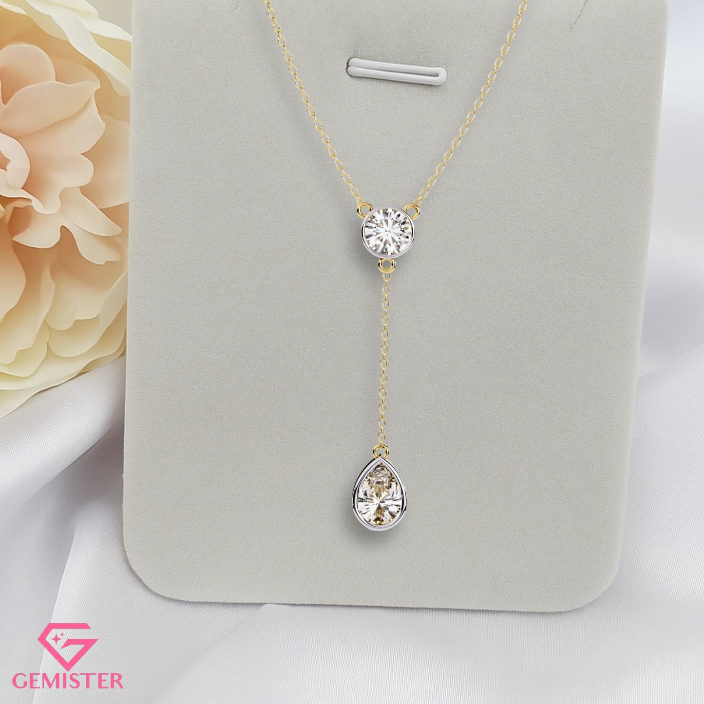 1.13ct Bezel Set Lab Grown Diamond Necklace – Oval & Pear Cut Drop Design