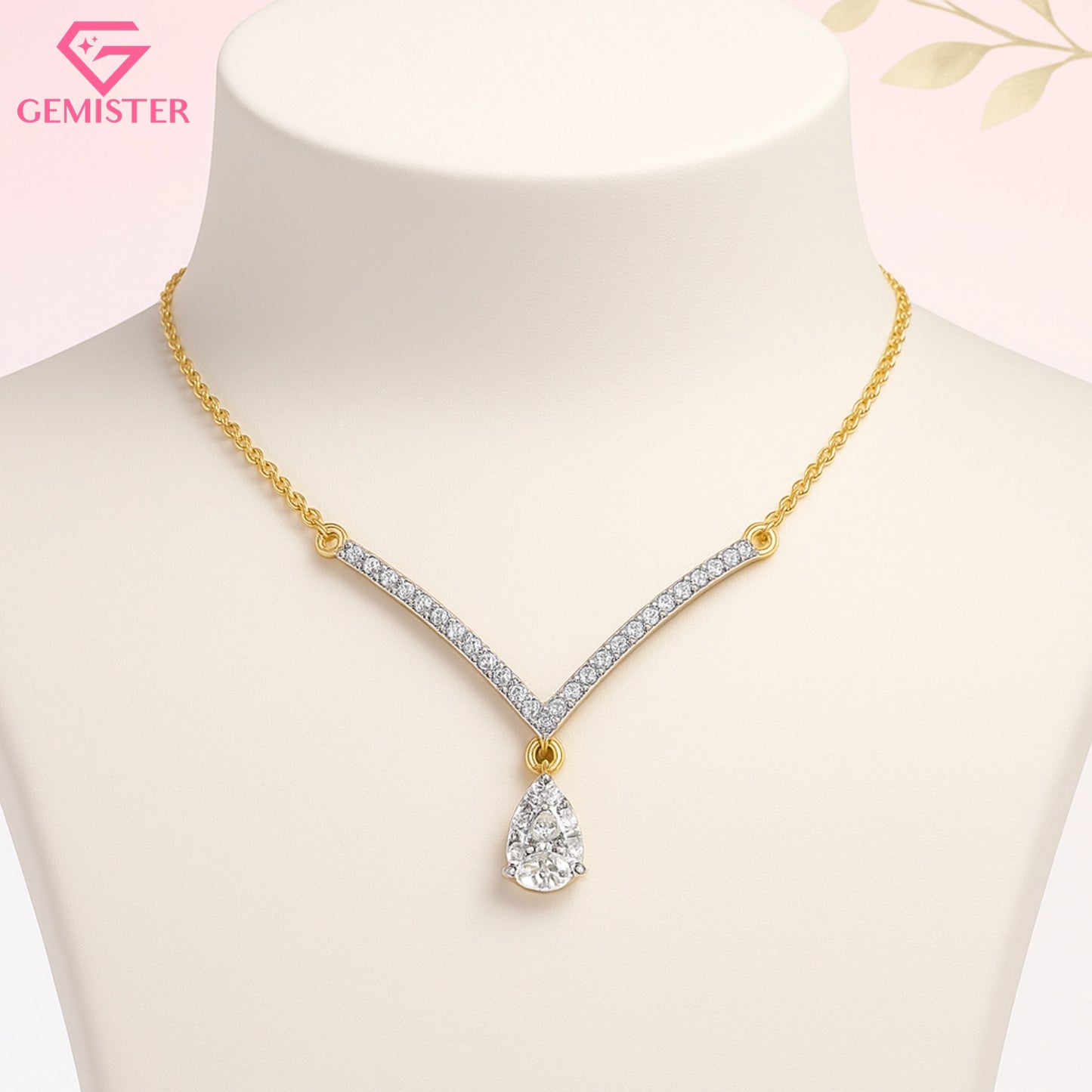 0.48 CT Pear Cut Lab Grown Diamond V-Shaped Drop Necklace in 14K Yellow Gold – Elegant Pendant