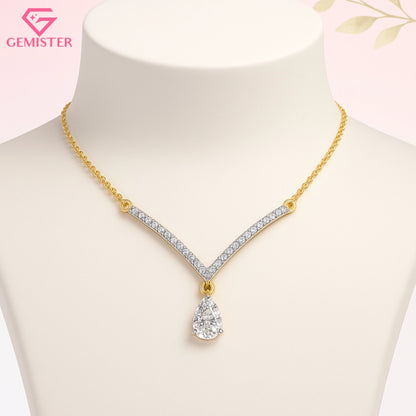 0.48 CT Pear Cut Lab Grown Diamond V-Shaped Drop Necklace in 14K Yellow Gold – Elegant Pendant