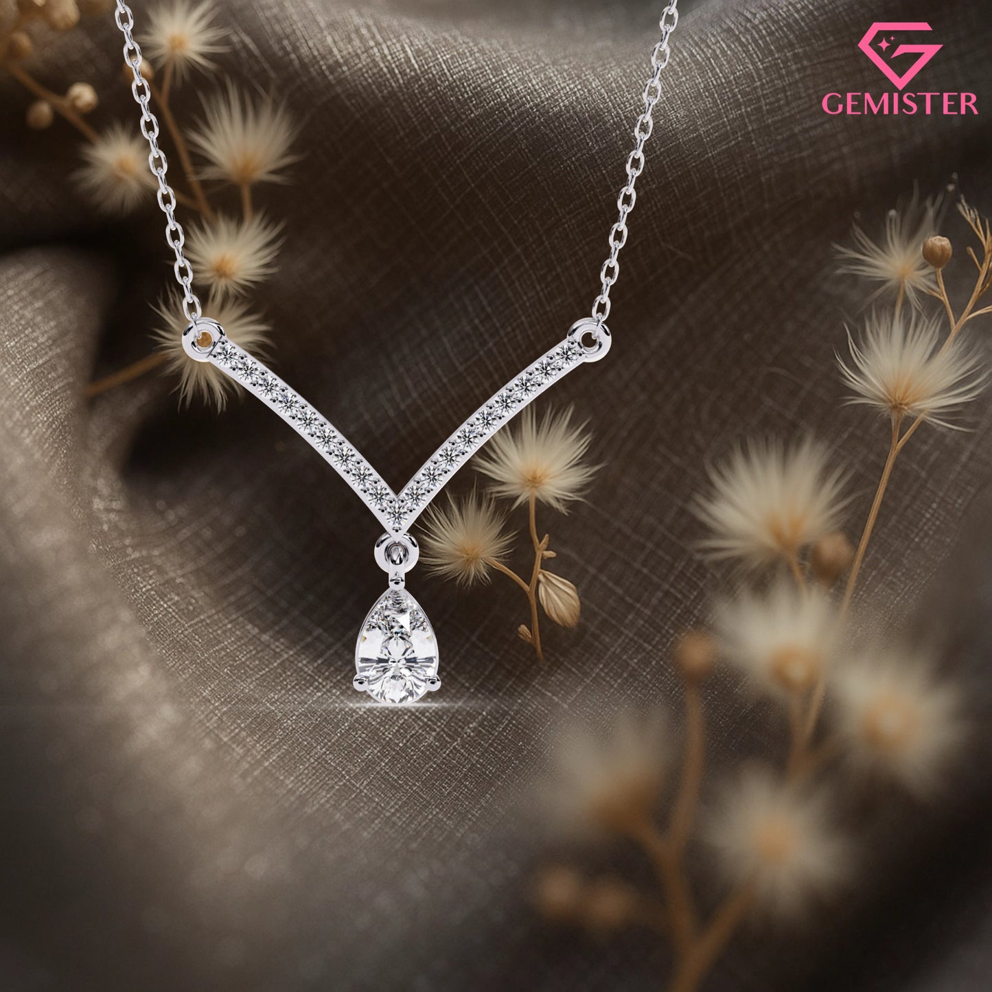 0.48 CT Pear Cut Lab Grown Diamond V-Shaped Drop Necklace in 14K Yellow Gold – Elegant Pendant