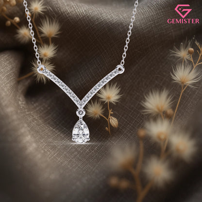 0.48 CT Pear Cut Lab Grown Diamond V-Shaped Drop Necklace in 14K Yellow Gold – Elegant Pendant