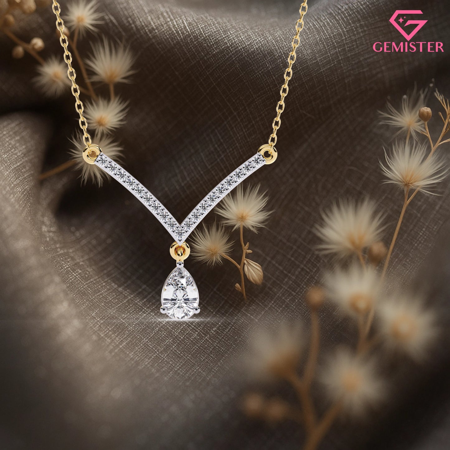 0.48 CT Pear Cut Lab Grown Diamond V-Shaped Drop Necklace in 14K Yellow Gold – Elegant Pendant