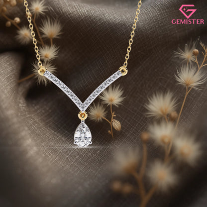 0.48 CT Pear Cut Lab Grown Diamond V-Shaped Drop Necklace in 14K Yellow Gold – Elegant Pendant