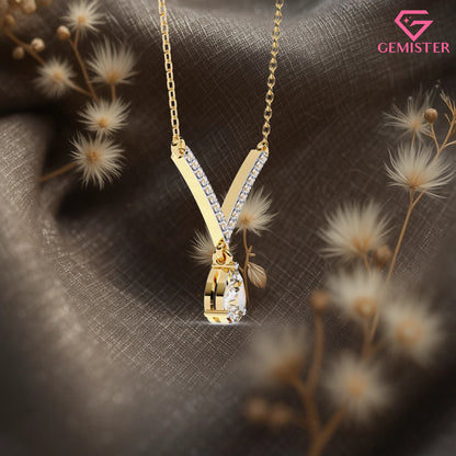 0.48 CT Pear Cut Lab Grown Diamond V-Shaped Drop Necklace in 14K Yellow Gold – Elegant Pendant