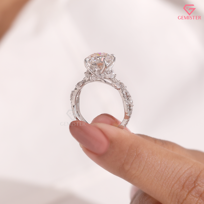 Round Cut Lab Grown Diamond Vintage Vine Engagement Ring 14K Gold
