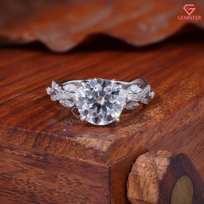Round Cut Lab Grown Diamond Vintage Vine Engagement Ring 14K Gold