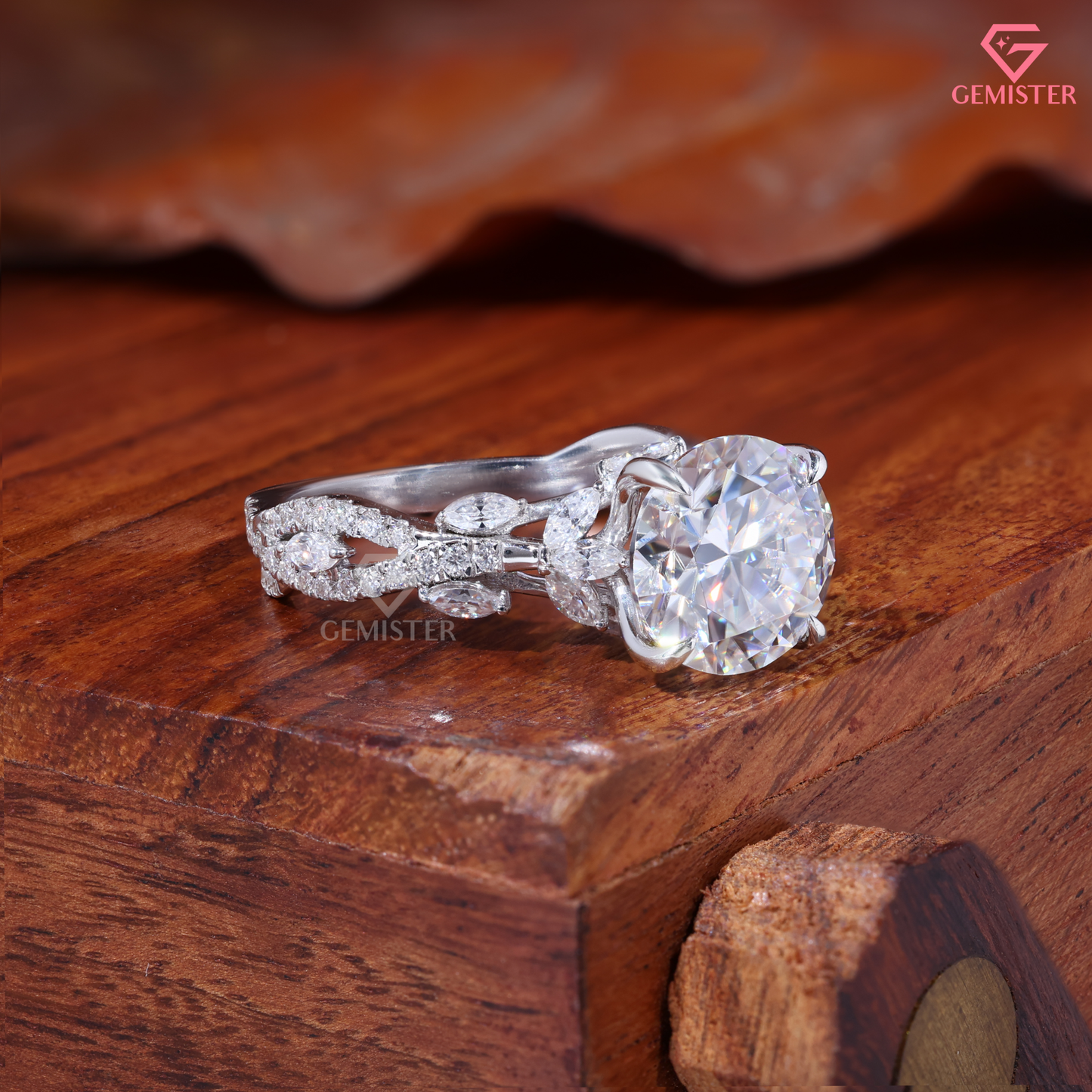 Round Cut Lab Grown Diamond Vintage Vine Engagement Ring 14K Gold
