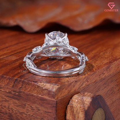Round Cut Lab Grown Diamond Vintage Vine Engagement Ring 14K Gold
