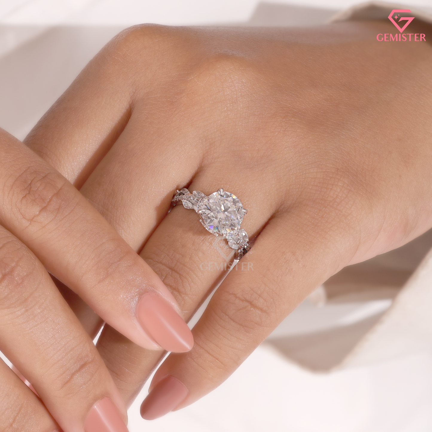Round Cut Lab Grown Diamond Vintage Vine Engagement Ring 14K Gold