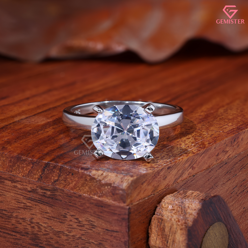 East-West Oval Cut Moissanite Engagement Ring in 14K Gold