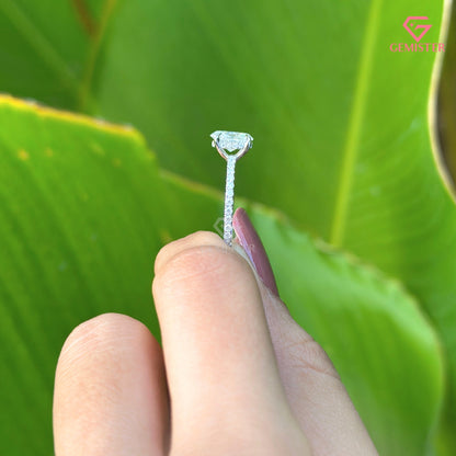 Oval Cut Moissanite Solitaire Engagement Ring | Dainty Pavé Diamond Band