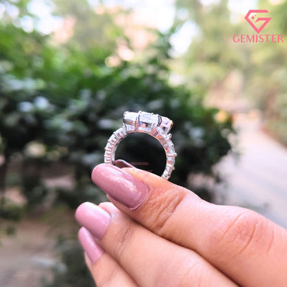 Pear Cut Pink & White Toi et Moi Ring | Marquise & Baguette Moissanite Bridal Set