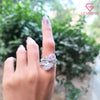 Pear Cut Pink & White Toi et Moi Ring | Marquise & Baguette Moissanite Bridal Set