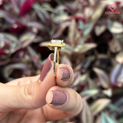 Princess Cut Halo Engagement Ring | Delicate Pavé Moissanite Band