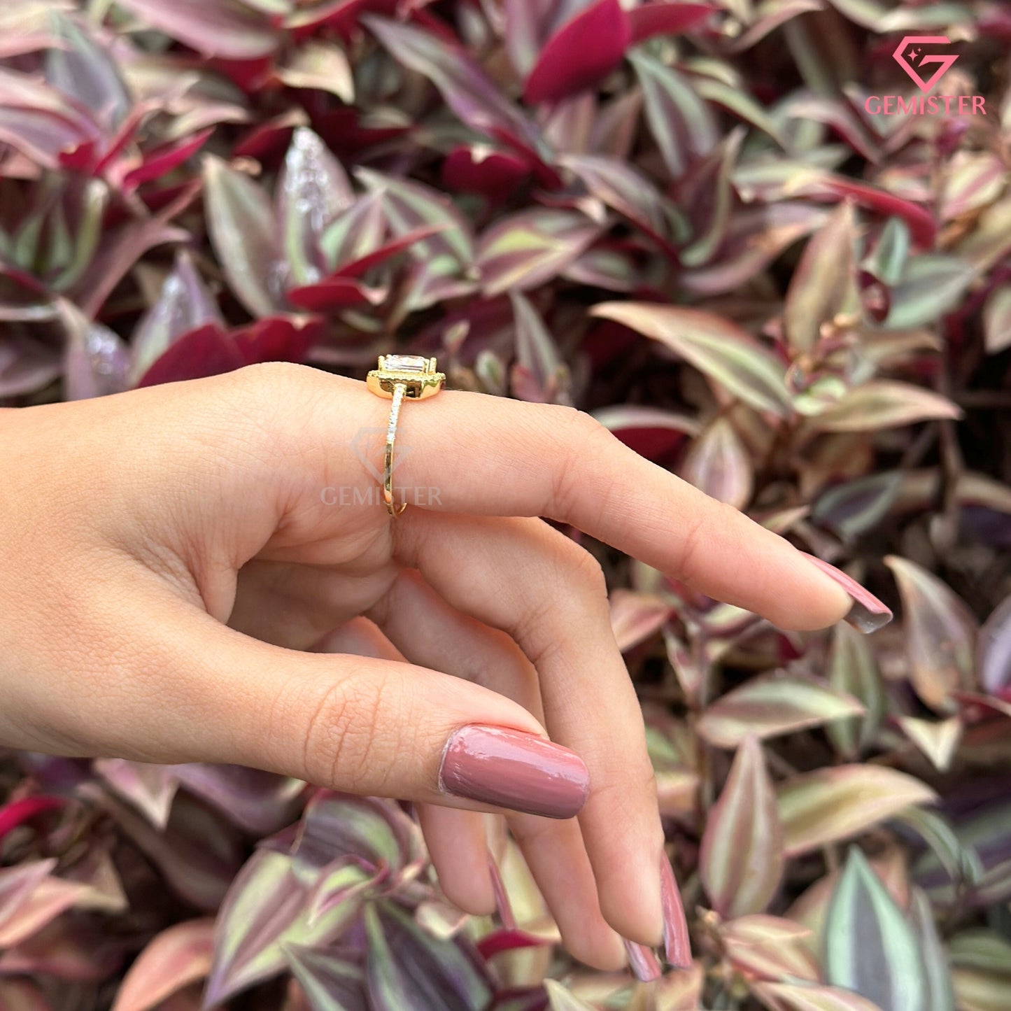 Princess Cut Halo Engagement Ring | Delicate Pavé Moissanite Band