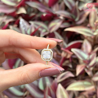 Princess Cut Halo Engagement Ring | Delicate Pavé Moissanite Band