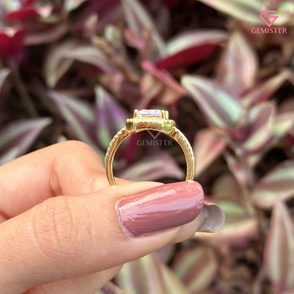 Princess Cut Halo Engagement Ring | Delicate Pavé Moissanite Band
